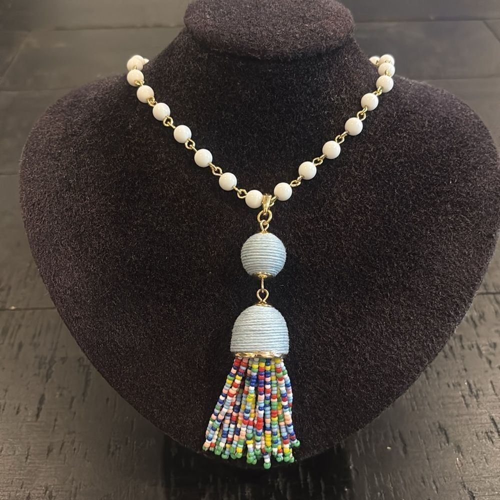 INC Beaded Seed Bead Tassel Colorful Long Boho Western Necklace